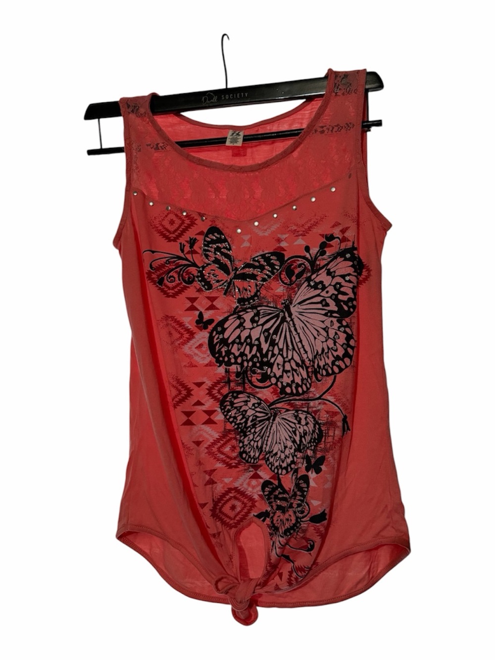 Hybrid Apparel Coral Tank with Black Butterfly Print